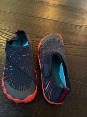 Kids Navy and Coral Slip-On Water Shoes by Merence